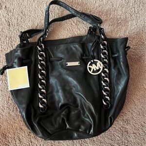 Michael Kors Black Leather Chain-Handle Hobo